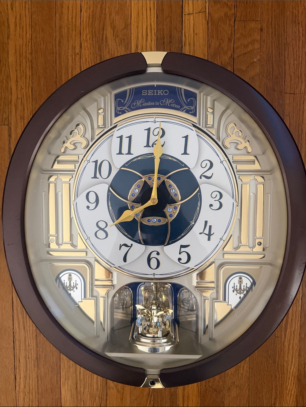 Seiko Melodies in Motion Wall Clock, Golden Pillars, Crystals
